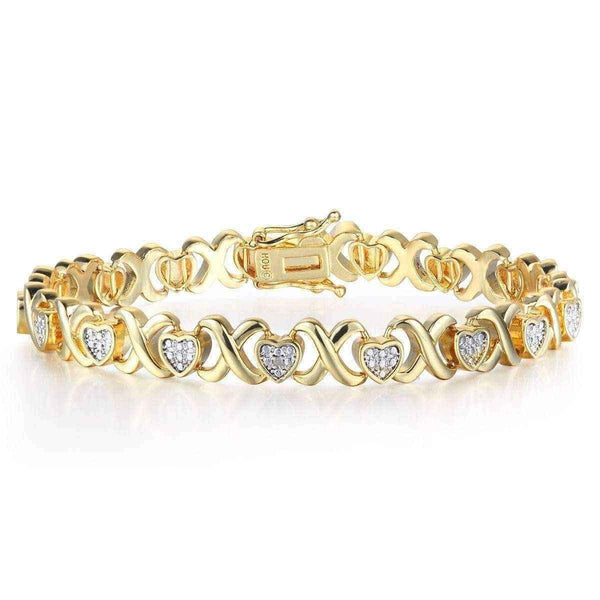 Diamond Heart Bracelet - Diamond XO Heart Bracelet in Two Tone Over Brass UK