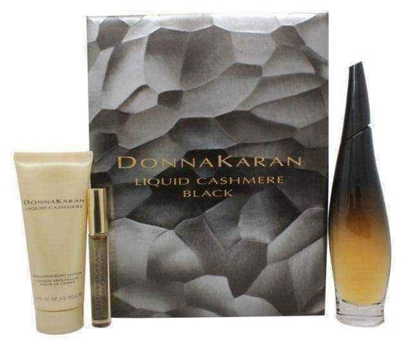 DKNY Liquid Cashmere Black Gift Set 100ml EDP + 100ml Body Lotion + 10ml Rollerball Mini EDP UK