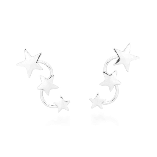 Handmade Triple Shiny Star Studded Earlobe .925 Silver Post Earrings (Thailand) UK