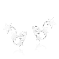 Handmade Triple Shiny Star Studded Earlobe .925 Silver Post Earrings (Thailand) UK