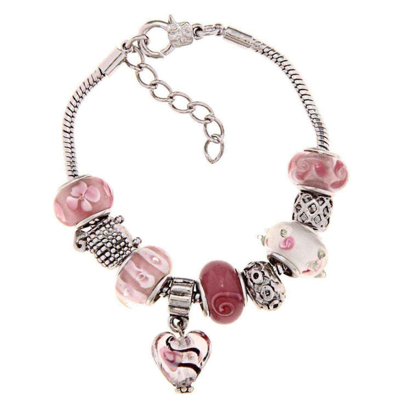 La Preciosa Silverplated Pink and White Glass Bead Charm Bracelet UK