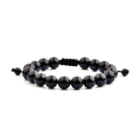 Men's Black Onyx Polished Natural Healing Stone Bead Adjustable Bracelet - 8 inches (10mm Wide) UK
