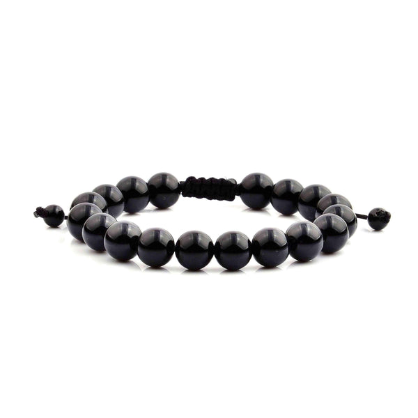 Men's Black Onyx Polished Natural Healing Stone Bead Adjustable Bracelet - 8 inches (10mm Wide) UK