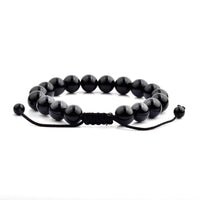 Men's Black Onyx Polished Natural Healing Stone Bead Adjustable Bracelet - 8 inches (10mm Wide) UK