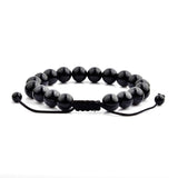 Men's Black Onyx Polished Natural Healing Stone Bead Adjustable Bracelet - 8 inches (10mm Wide) UK