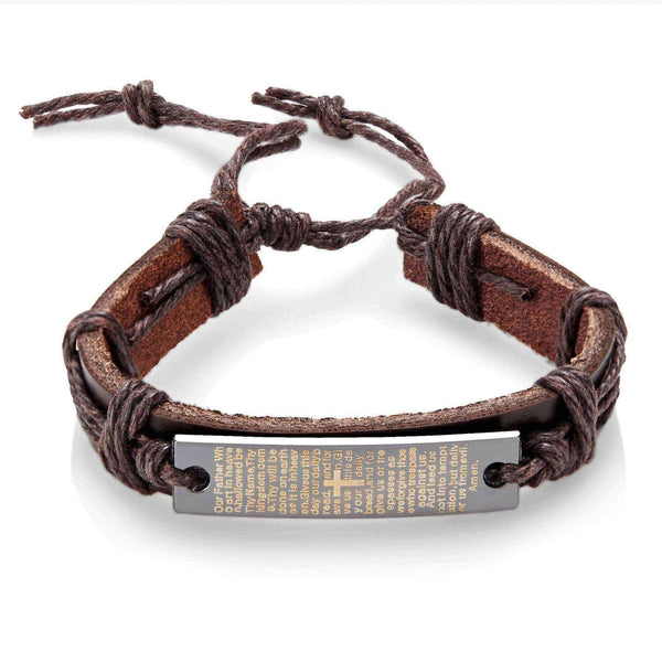 Men's Leather Lord's Prayer Adjustable Bracelet UK
