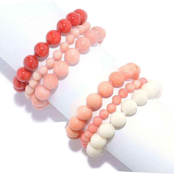 Michael Valitutti Palladium Silver Multi Color Bamboo Coral Three-Row Bracelet w/ Magnetic Clasp - Red Bamboo Coral - 7.5" UK