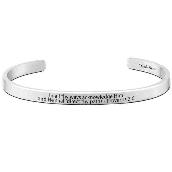 Pink Box Stainless Steel Proverbs 3:6 Holy Scripture Cuff Bracelet UK