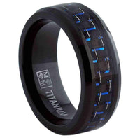 Titanium rings -Oliveti Black Men's Black and Blue Carbon Fiber Comfort Fit Band (8mm) UK