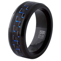 Titanium rings -Oliveti Black Men's Black and Blue Carbon Fiber Comfort Fit Band (8mm) UK