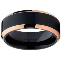 Titanium rings Oliveti Black Titanium and Rose Gold Men's Brushed Comfort Fit Band UK