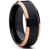 Titanium rings Oliveti Black Titanium and Rose Gold Men's Brushed Comfort Fit Band UK