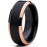 Titanium rings Oliveti Black Titanium and Rose Gold Men's Brushed Comfort Fit Band UK